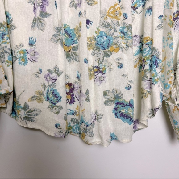 Free People Hold On To Me Printed Blouse Spring Floral Relaxed Ivory Combo M - Picture 14 of 16